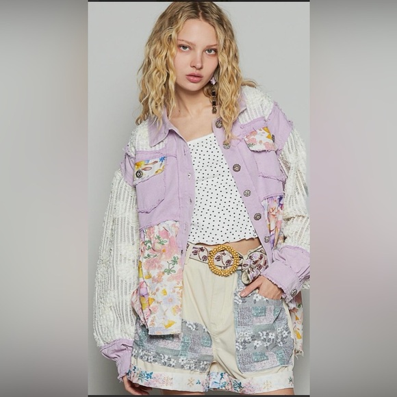 POL Jackets & Blazers - POL YKJ103A Lavender Patchwork Jean Jacket